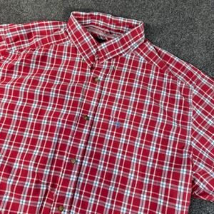 Ariat Pro Series Mens XL Short Sleeve Plaid Button Down Shirt Red White Blue